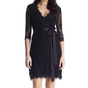 3/4 sleeved Midi Cocktail Lace Wrap Dress- Plus Sz